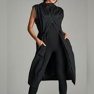 Victorias Secret Parachute Long Hooded Black Trench Coat w/ Removable Sleeves L